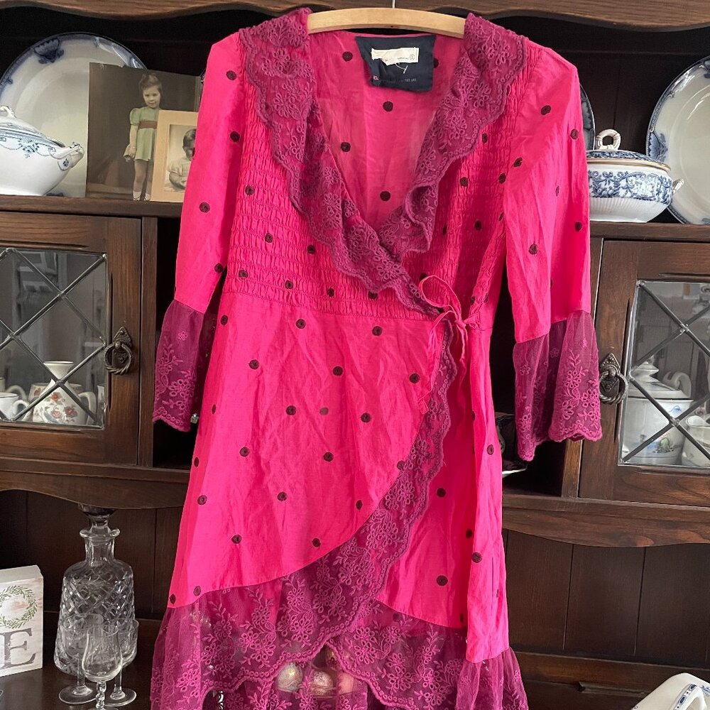 Odd Molly Polka Dot Tie Front Dress SIZE S/1. Cotton/SIlk